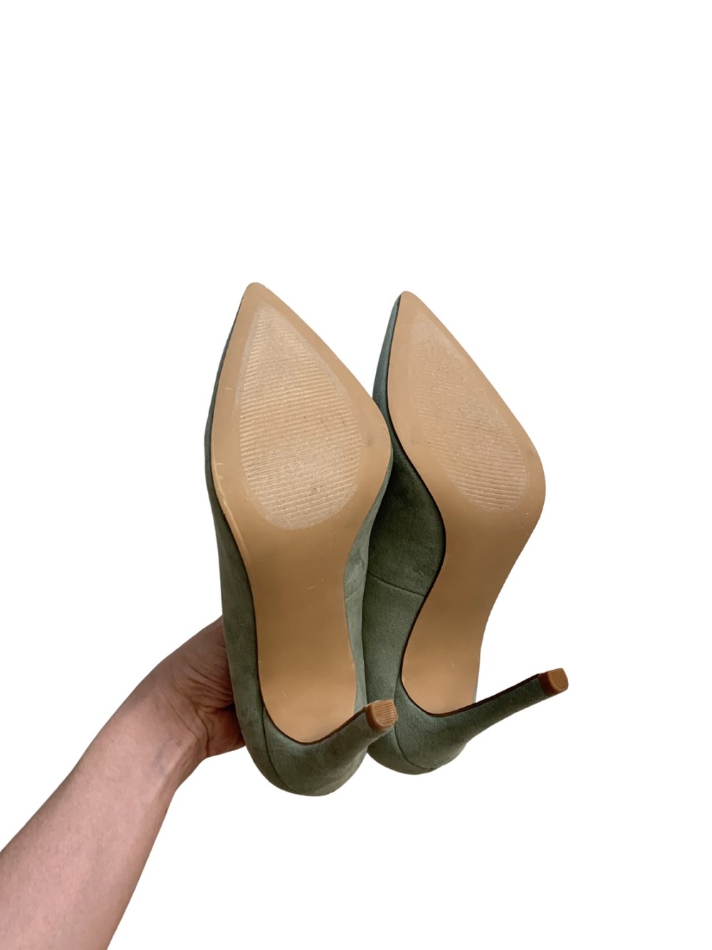 JF Gisselle Classic Suede Pointed Toe Pumps Sage Green Feminine Minimal Coquette - Picture 8 of 11
